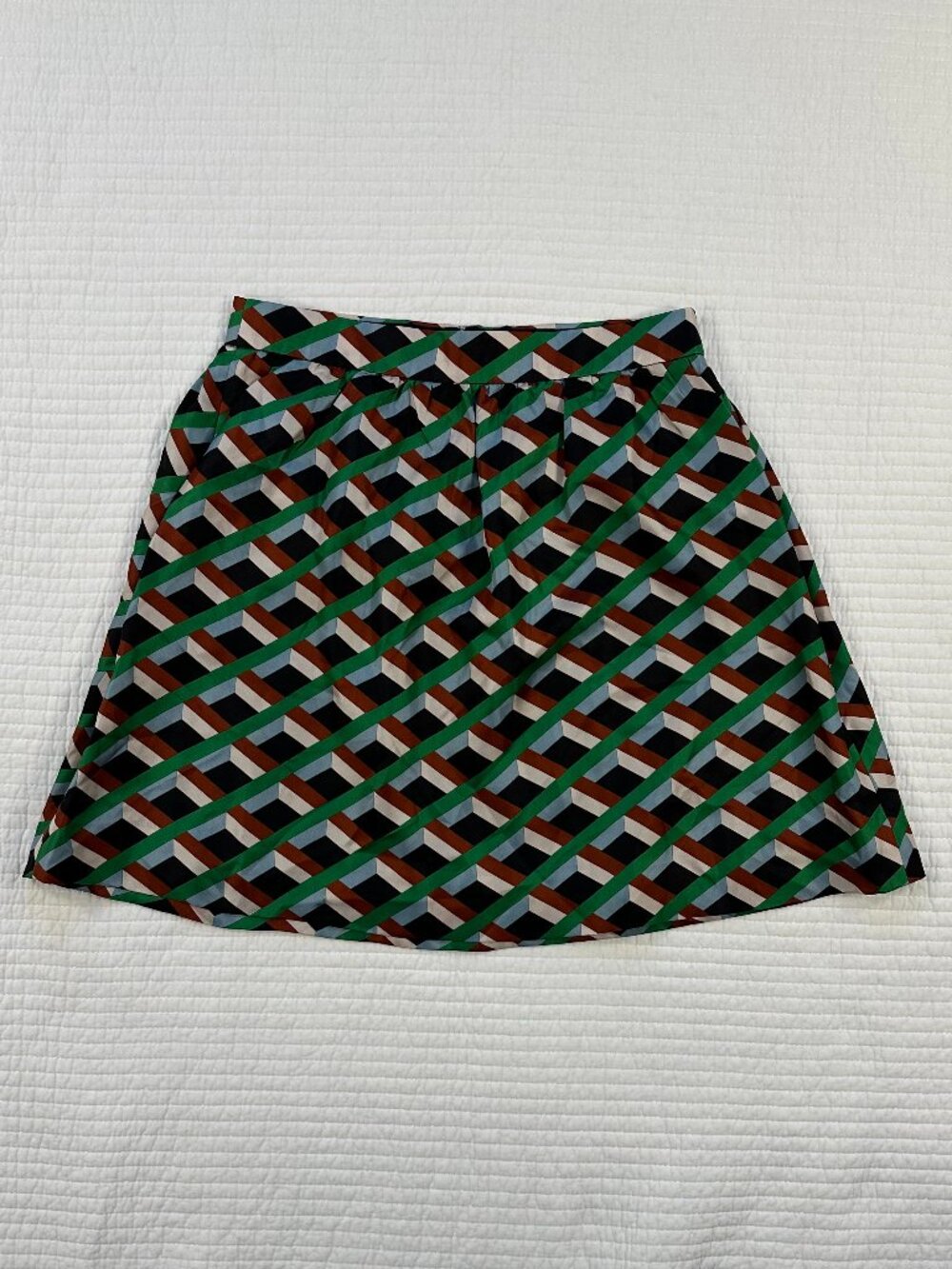 J. Crew Silk Geometric Print A-Line Skirt Multicolor Preppy Women's Size 4